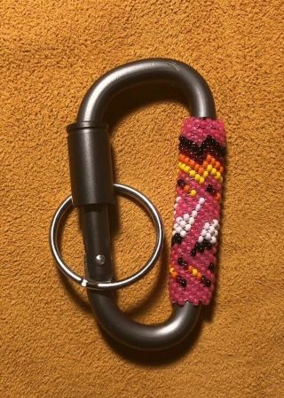 One Neat Colored Native American Lakota Sioux Beaded Clip Keychain