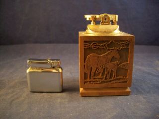 Vintage Lasercraft Walnut Wood Tabletop Butane Horse Lighter,  Kreisler Lighter