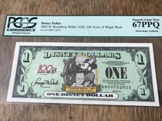 2002 $1 A Disney Dollar Steamboat Willie Pcgs 67