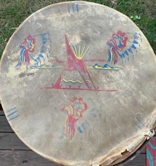 Authentic Hand Made Native American Ceremony Drum Approx 17” Maker / Age Unknown