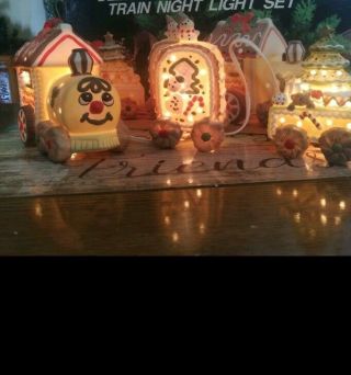 Vintage Ceramic Gingerbread Train Christmas Night Light Set
