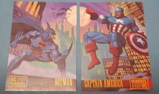 1995 Marvel Versus Dc " Complete Set " Of 2 Promo Cards Batman & Captain America