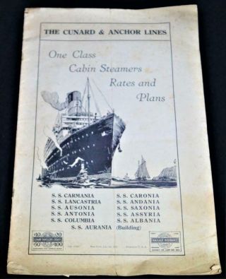 The Cunard & Anchor Ship Lines Cabnin Steamers Rates & Deck Plans Brochure 1924