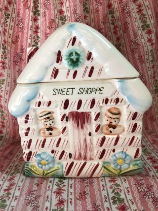 Vintage Enesco Sweet Shoppe Boy Gingerbread Candy Cane House Cookie Jar