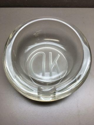 Mid Century Ashtray Heavy Clear Glass Cigar Ashtray " Ok " Etched In Bottom