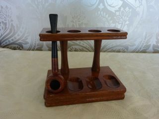 Vintage Retro Wooden Pipe Rack With Pipe 16cm X 9.  5cm X 12cm Tall