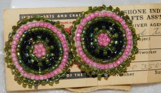 Vtg 2 1960 Shoshone Native American Multi Color Glass Bead Beaded Buttons 1 1/4 "