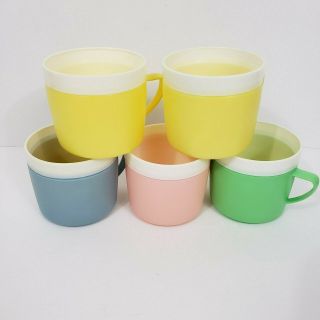 Vtg Bolero Therm O Ware Mugs Cups Tumbler Set Of 5 Mid Century Modern Pastel
