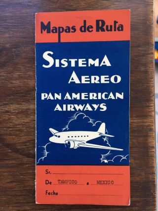 Rare Vintage Pocket Flight Map Mexico Pan American Airways Map