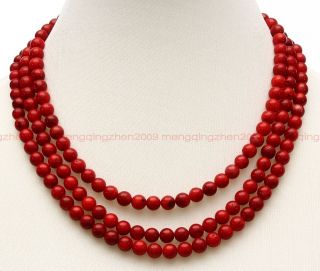 Fashion Natural Red Coral Jewelry Handmade Circular Three Layers Necklace Women