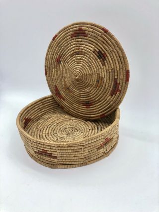 Antique Vintage Native American Indian Basket Coiled With Lid 8” 1800’s To 1900