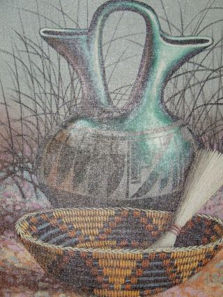 Still Life Wedding Vase,  Woven Basket Oil Painting By Holden Nez,  Navajo 23x28