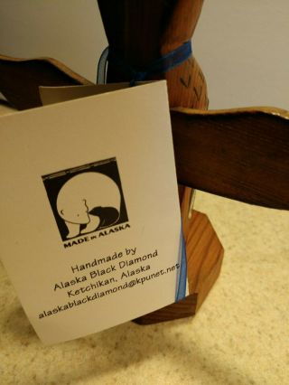 Alaska Black Diamond Hand Crafted Totem Pole Eagles Human Legacy Signed by Yeoda 4