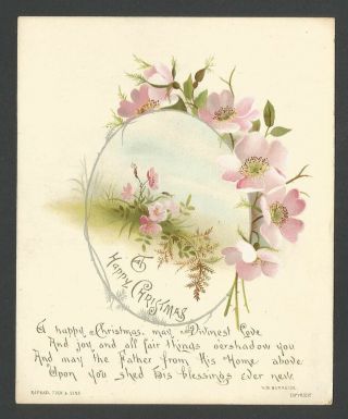 H08 - Blossoms - Raphael Tuck - Victorian Christmas Card - Religious Verse