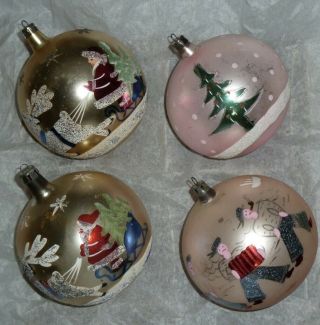 4 Large Vtg Poland Polish X - Mas Tree Glass Ball Ornaments 11.  5 " Circumference