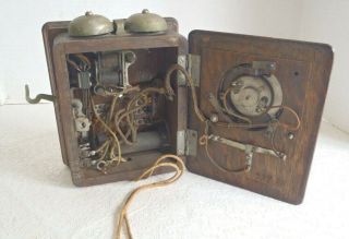 Antique Western Electric Inter - phone telephone intercom oak wall 6