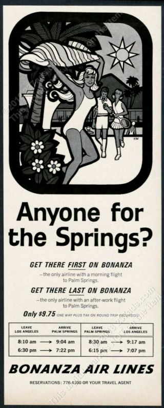 1966 Bonanza Airlines Air Lines Palm Springs - Los Angeles Vintage Print Ad