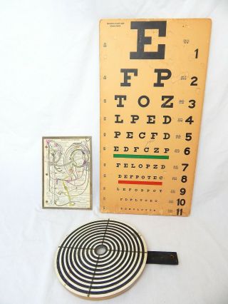 Vintage Group Optometrist Eye Exam Chart Black White Circle Paddle Eye Diagram