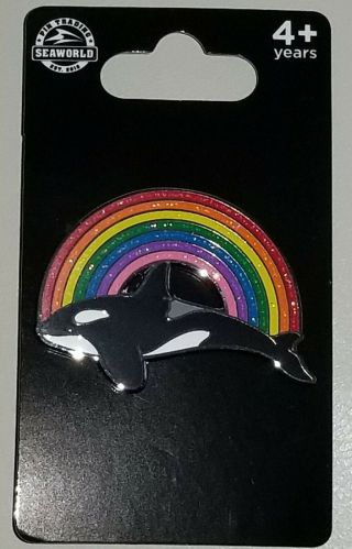 Seaworld Pin Rainbow Pride Shamu Whale Sparkly Sea World On Card