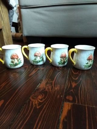 Vintage Sears Merry Mushroom (4) Coffee Mugs Cups 1970s 2