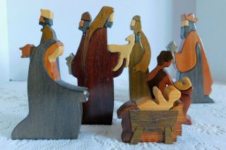 Vintage Puckane Crafts Ltd.  Ireland Handmade Signed Wood Nativity Set Folk Art