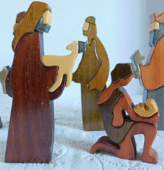 Vintage Puckane Crafts Ltd.  Ireland Handmade Signed Wood Nativity Set Folk Art 4