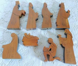 Vintage Puckane Crafts Ltd.  Ireland Handmade Signed Wood Nativity Set Folk Art 7