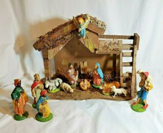 Vintage Italian Nativity Set Christmas Manger Creche 12 Figures Made In Italy