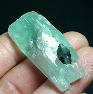 Double Terminated Gemmy Green Spodumene Hiddenite Crystal W/ Smoky Quartz