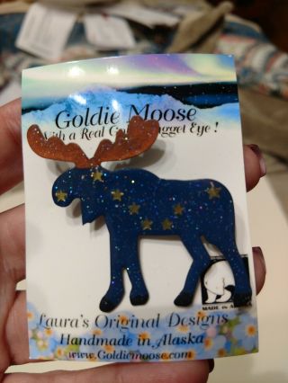 Goldie Moose - Alaska Moose Pin Constellations Dipper W/ Gold Nugget Eye -