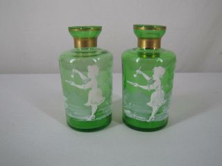 Mary Gregory Green Dresser Bottles