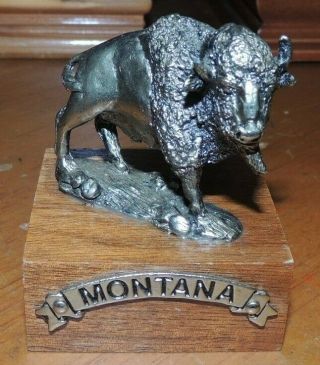 Montana Souvenir Bishon Figure In Pewter On Wooden Base 2 " Square X 2 1/2 " Tall