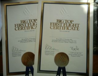 Singapore Airlines First Flight Certificates
