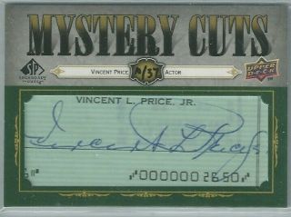 2008 Upper Deck Mystery Cuts Vincent Price Autograph Card 10/37