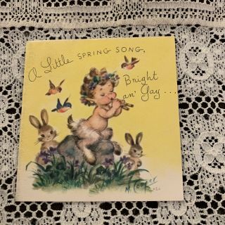 Vintage Greeting Card Easter Baby Bunny Rust Craft M Cooper Birds