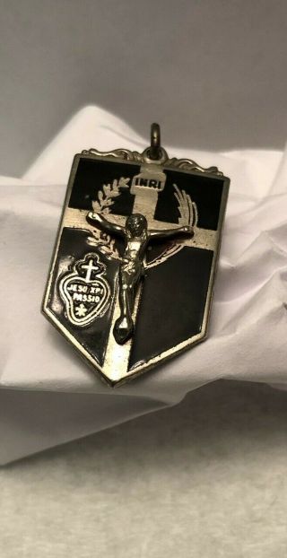 St Paul Of The Cross And St Gabriel Passionist Medal Black Enamel Silvertone