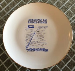 Vintage Chesapeake Bay Bridge Tunnel Plate Gold Edge Capsco Capitol Souvenir Co