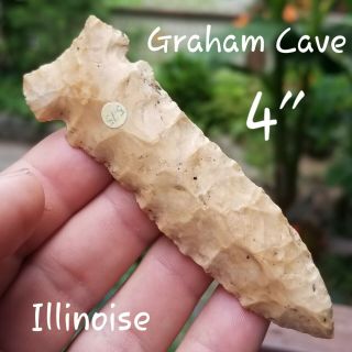 Authentic 4 " Graham Cave Arrowhead Spear Point Native Indian Artifact Illinois