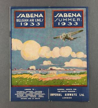 Sabena Airline Timetable Summer 1933 Belgium