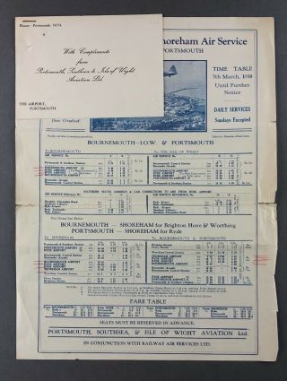 Portsmouth Southsea & Isle Of Wight Shoreham Timetable 1938 Psiowa