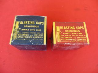 2 Vintage Blasting Cap Boxes No Lid No.  6 8 Mining Red Black Tins 1473