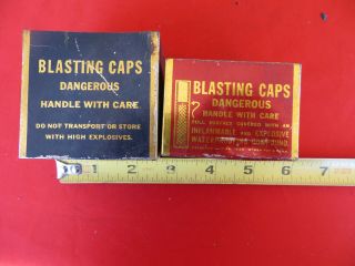 2 Vintage BLASTING CAP Boxes No Lid No.  6 8 Mining Red Black Tins 1473 6