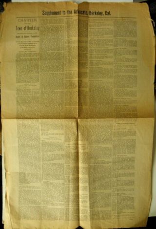 C1880s Supplement To The Advocate Newspaper Charter For The Town Of Berkeley Cal