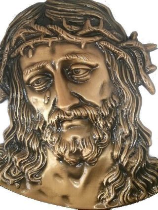 Jesus With Crown Of Thorns Heavyweight Solid Brass Quality Wall Plaque S&h