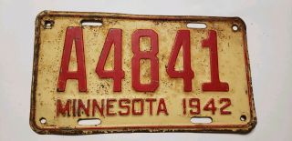 1942 Minnesota License Plate A4841