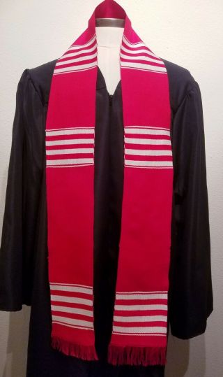 Red White Graduation Stole,  Authentic African Kente Made In Ghana