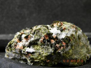 Epidote Blades And Quartz Crystals With Michigan Native Vein Copper Mining