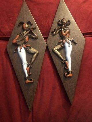 Burwood Products Usa,  Wall Hanging Set Of 2,  Musical Jesters,  Joker,  Mid Century