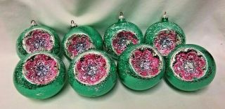 Vintage West Germany Mercury Glass Christmas Ornaments Green Pink Indent Large