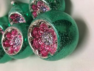 Vintage West Germany Mercury Glass Christmas Ornaments Green Pink Indent LARGE 2